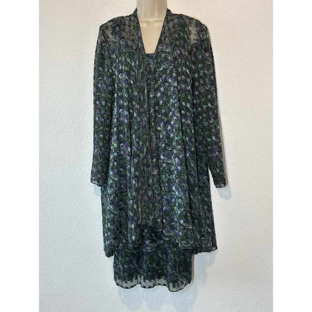 Vintage 80s Petra Size 10 Dress Duster Set Mesh‎ Tiered Purple Green Wedding